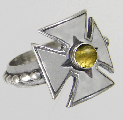 Sterling Silver Woman's Iron Cross Ring With Citrine Size 7
